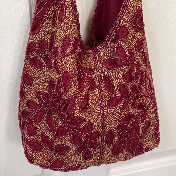 VINTAGE Gold and Red Beaded Hobo Bag - Picture 1 of 6